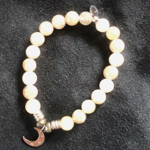 Beaded stretch friendship bracelet in sterling silver